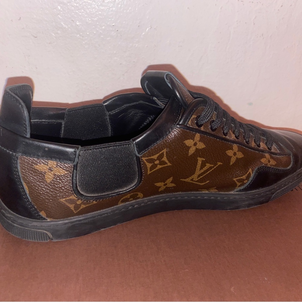 Louis Vuitton Brown Monogram Canvas And Black Leather Slalom Low Top Sneakers - Picture 5 of 7